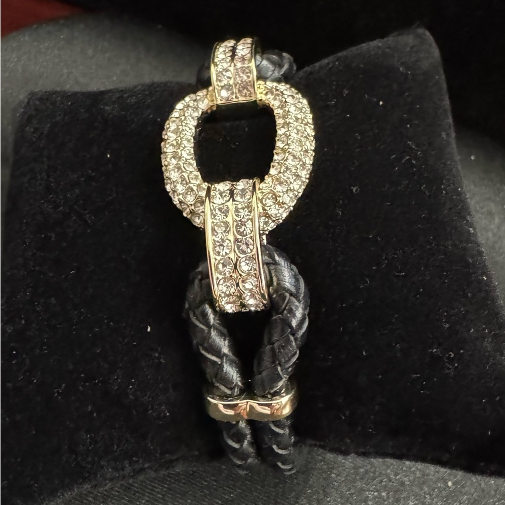 Gold Accented Black Braided Band w/CZ stones create beautiful belt styleBracelet